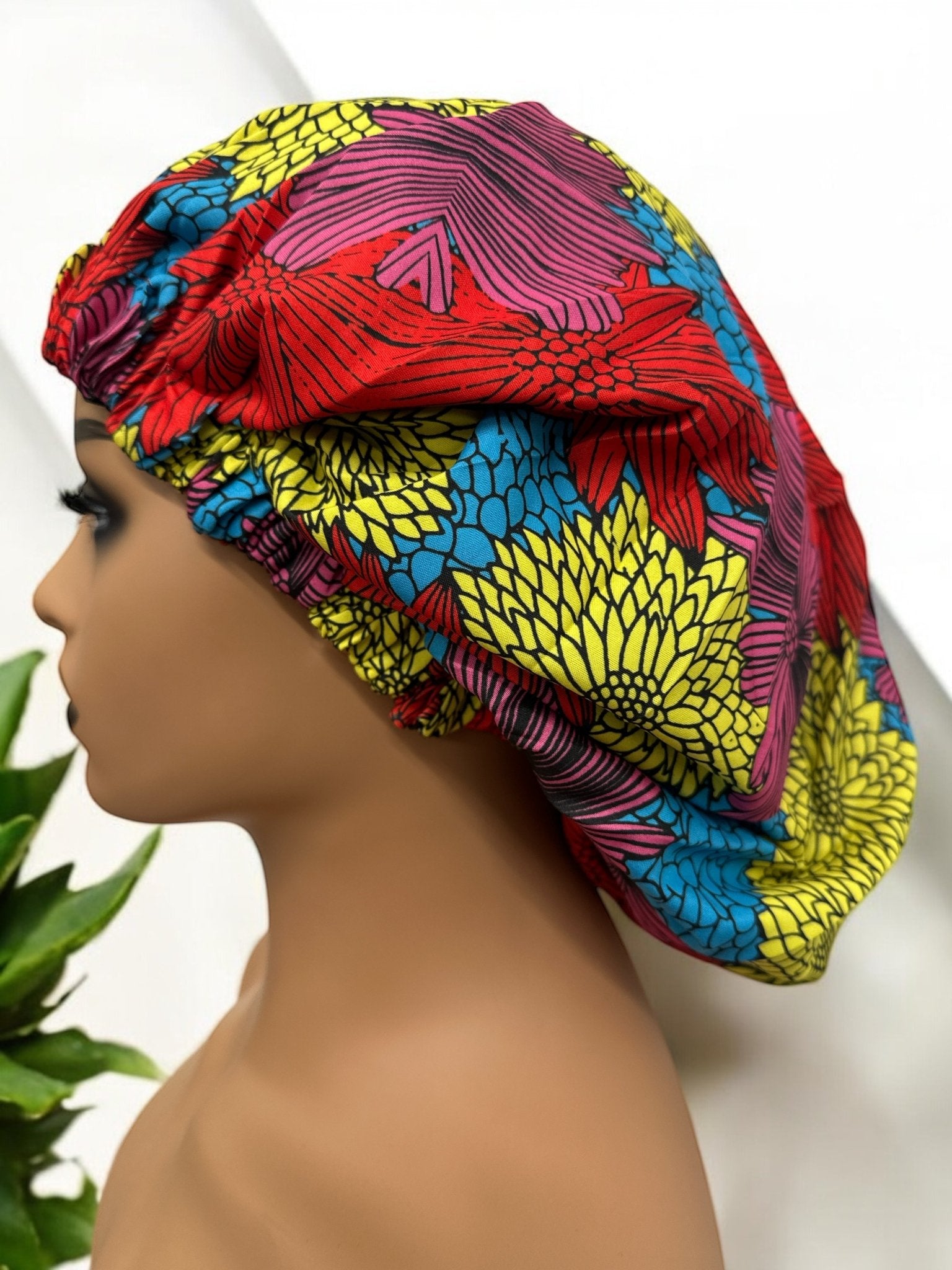 Double - Layered Ankara Satin Silk Reversible Bonnet Cap – Extra Large for Braids & Natural Hair Protection - Fatisha Boutique