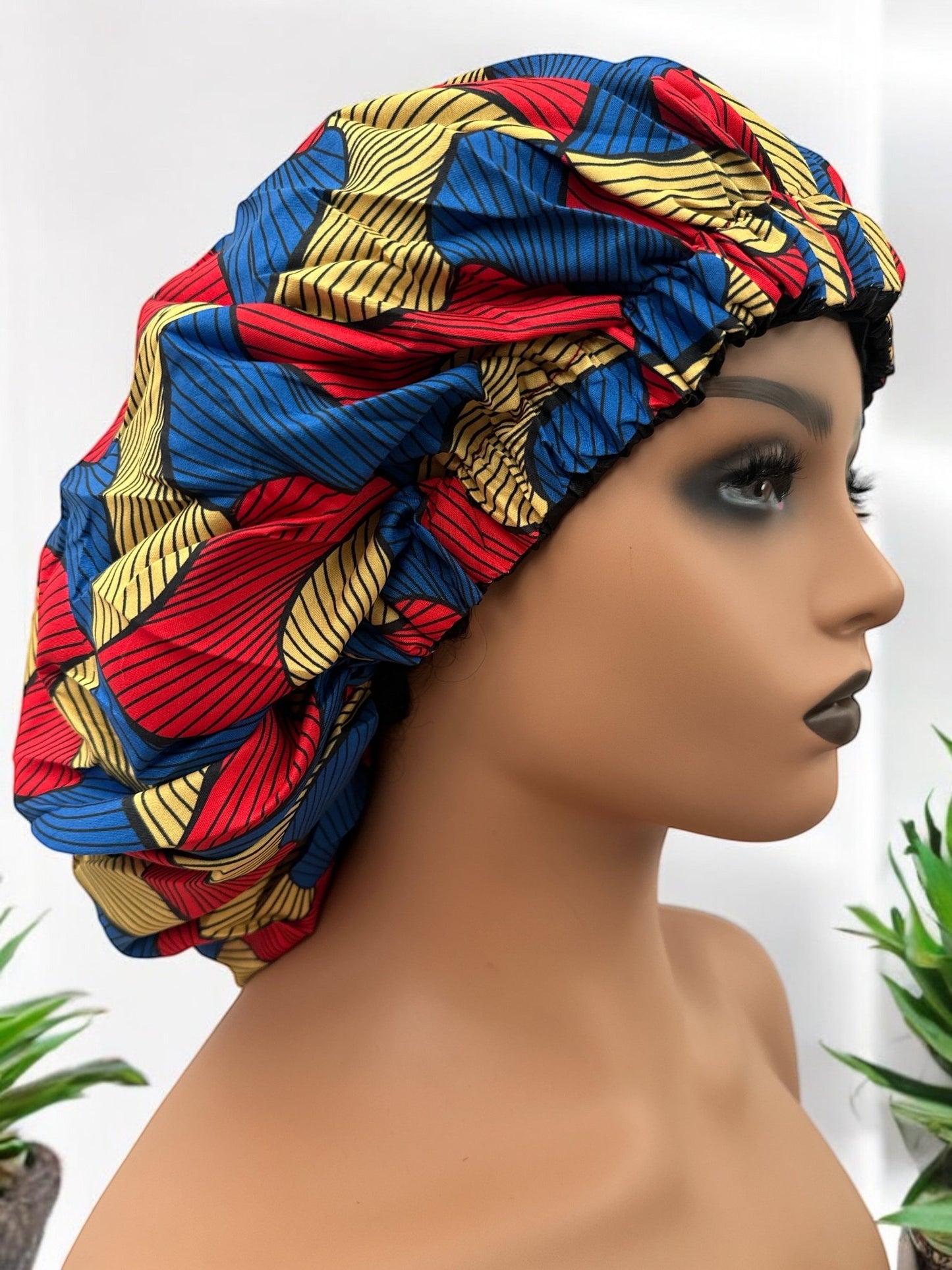 Double - Layered Ankara Satin Silk Reversible Bonnet Cap – Extra Large for Braids & Natural Hair Protection - Fatisha Boutique