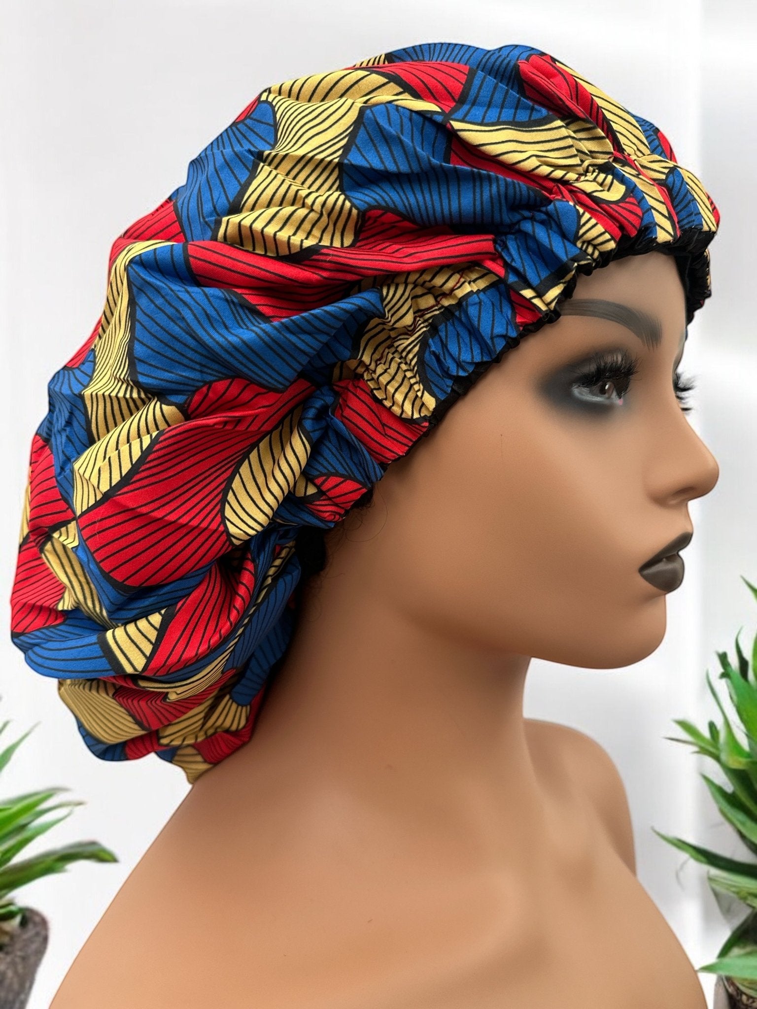 Double - Layered Ankara Satin Silk Reversible Bonnet Cap – Extra Large for Braids & Natural Hair Protection - Fatisha Boutique