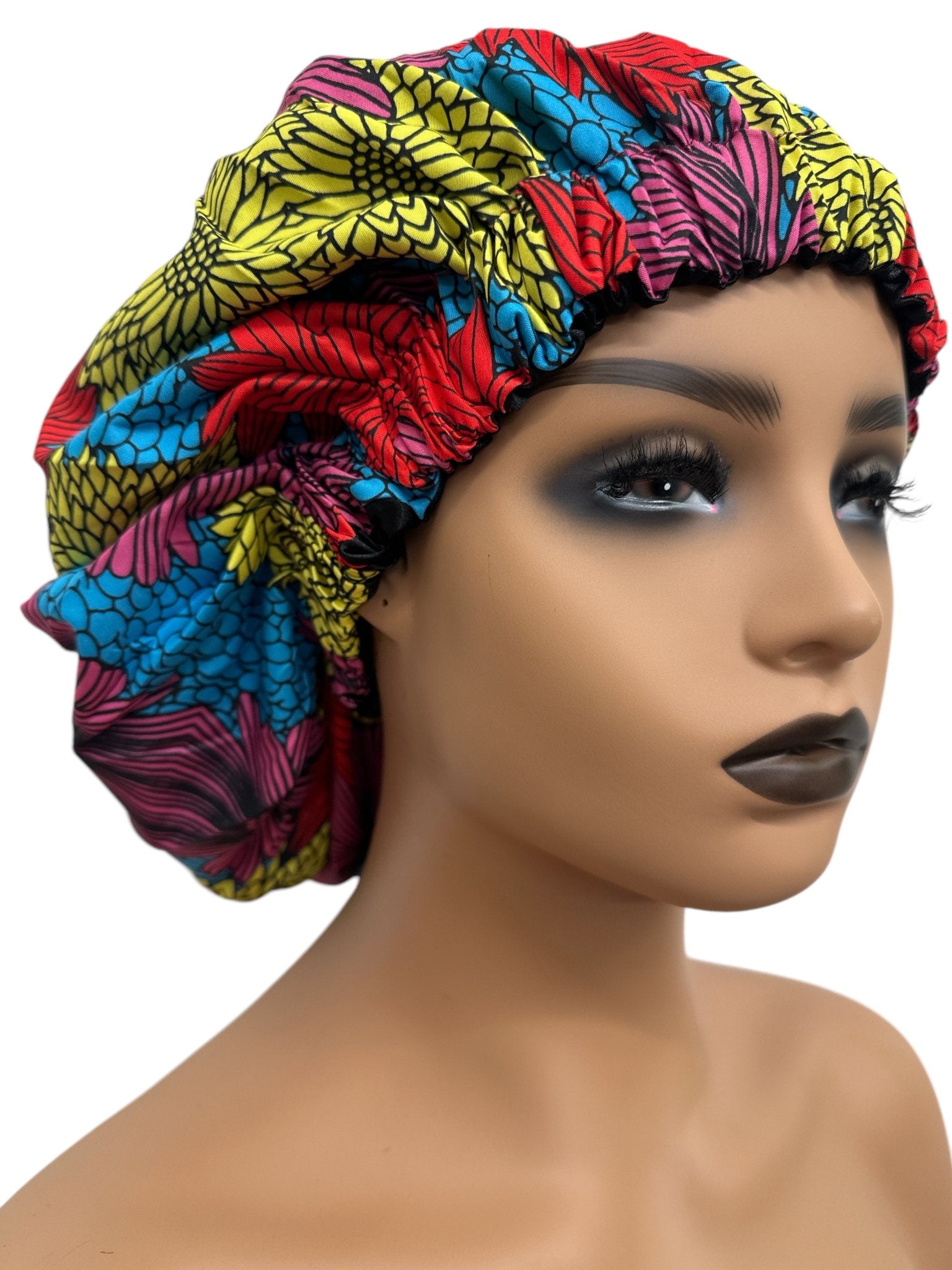 Double - Layered Ankara Satin Silk Reversible Bonnet Cap – Extra Large for Braids & Natural Hair Protection - Fatisha Boutique