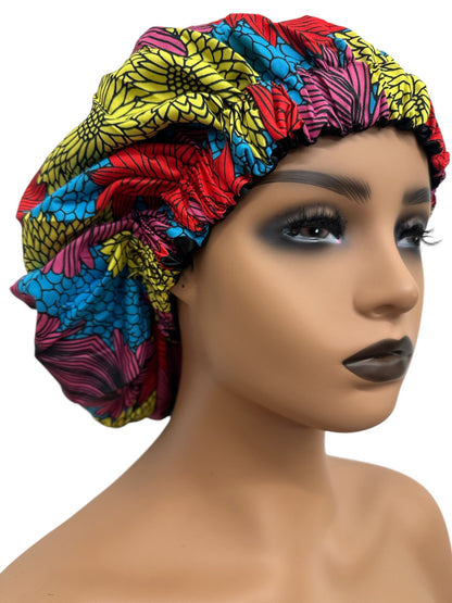 Double - Layered Ankara Satin Silk Reversible Bonnet Cap – Extra Large for Braids & Natural Hair Protection - Fatisha Boutique