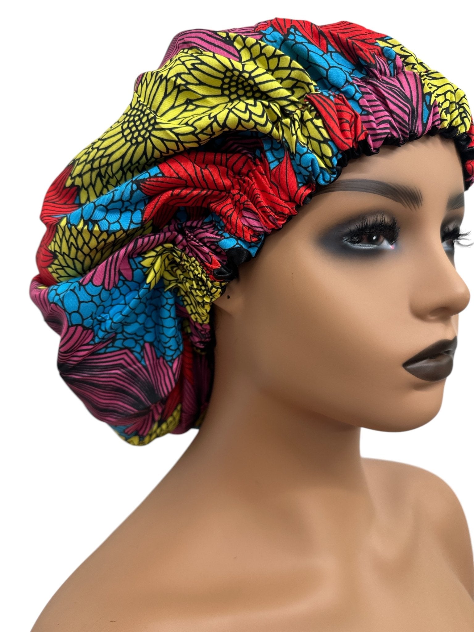 Double - Layered Ankara Satin Silk Reversible Bonnet Cap – Extra Large for Braids & Natural Hair Protection - Fatisha Boutique