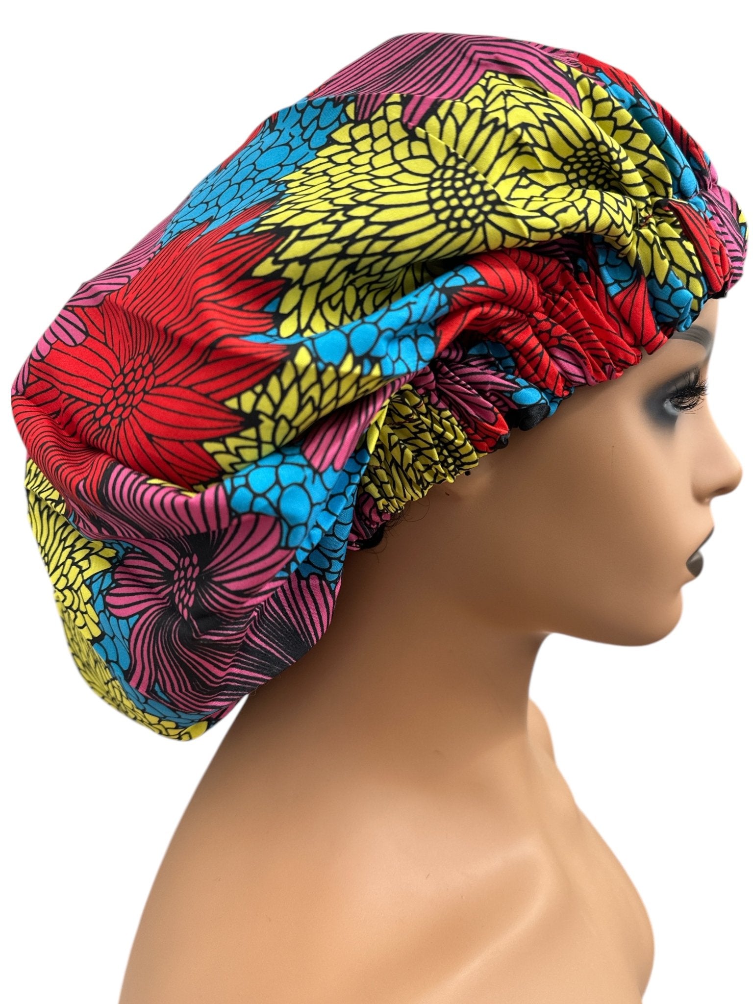 Double - Layered Ankara Satin Silk Reversible Bonnet Cap – Extra Large for Braids & Natural Hair Protection - Fatisha Boutique