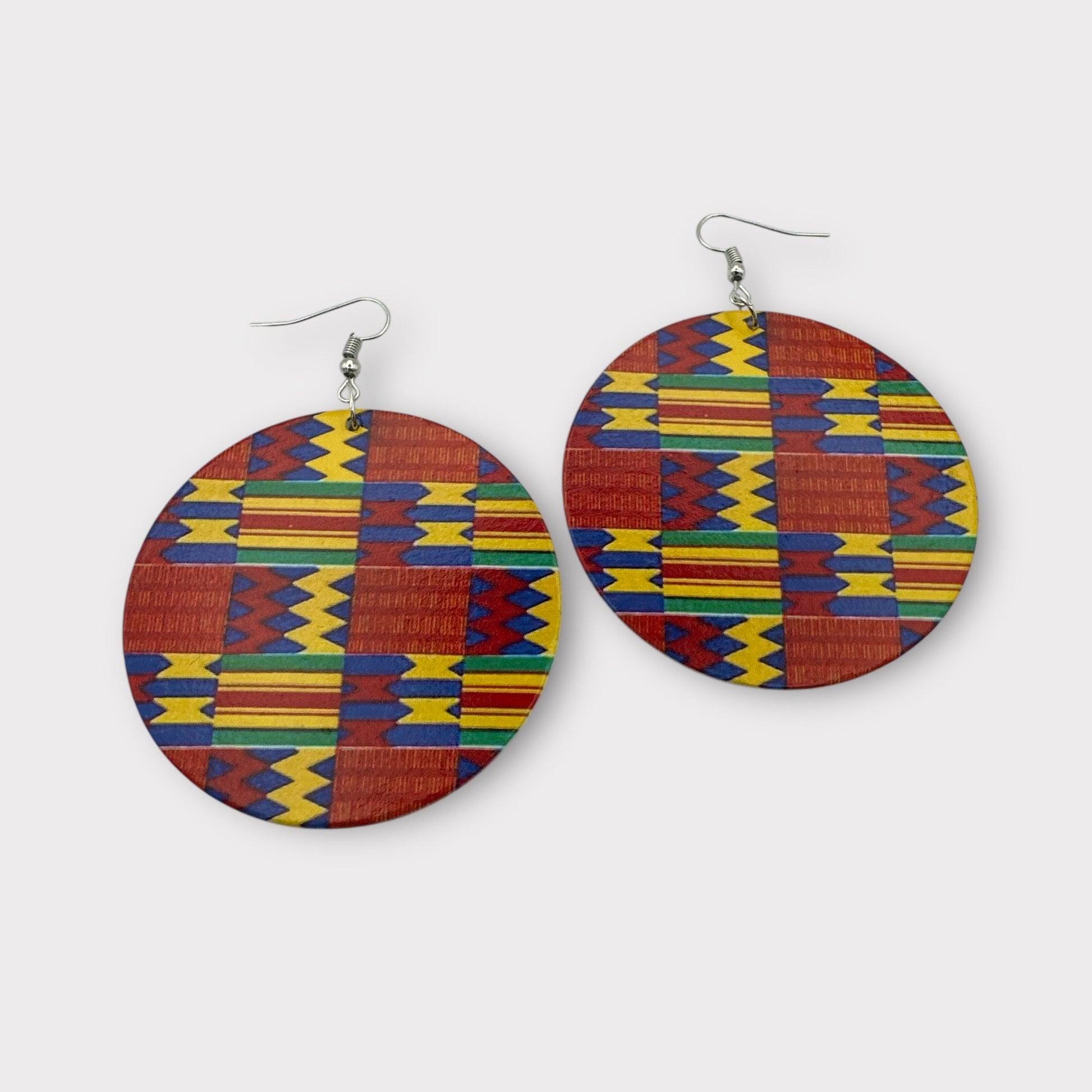 Double - Sided African Print Wood Dangle Earrings, Lightweight Tribal Statement - Fatisha Boutique