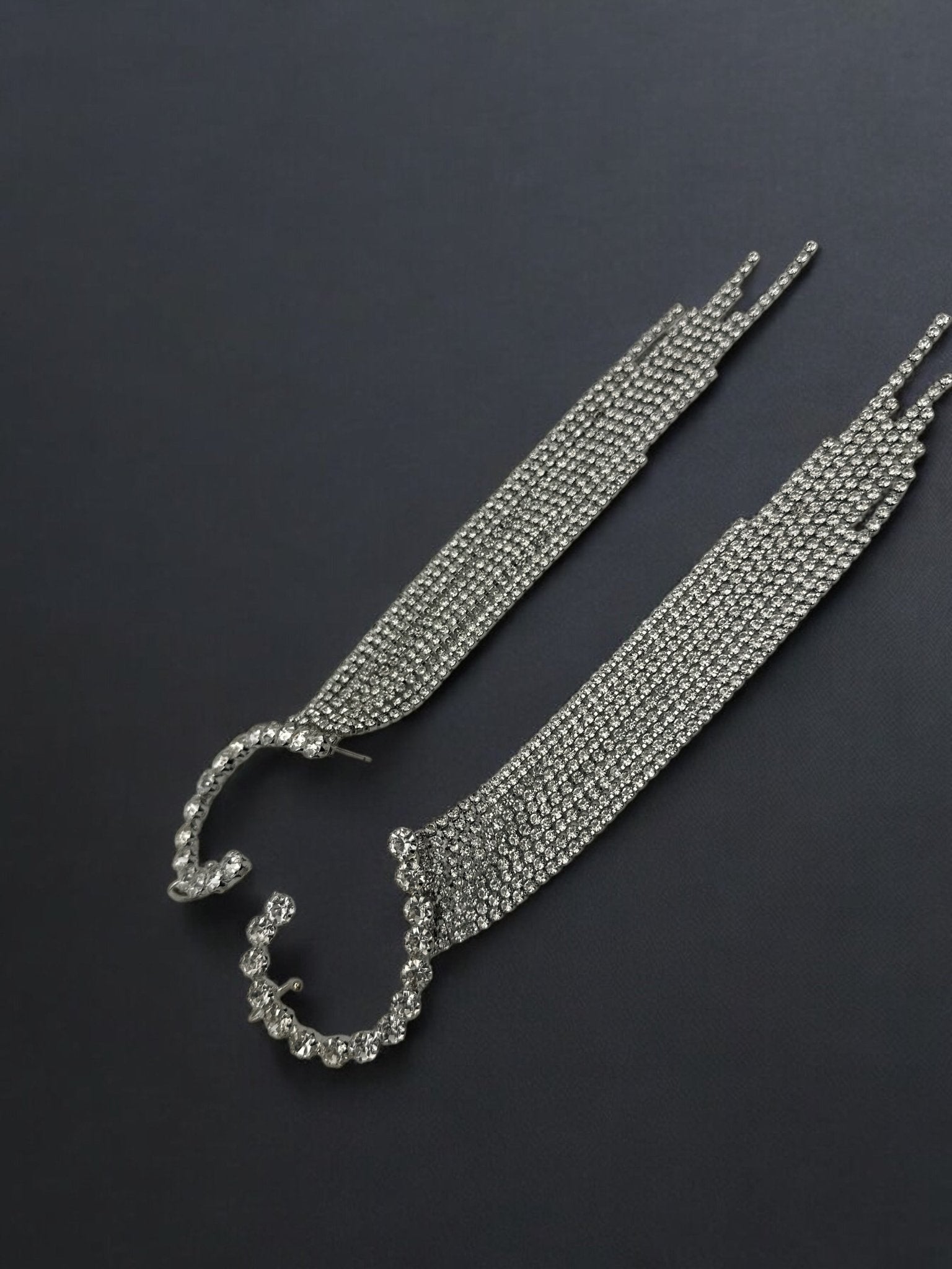 Dramatic Rhinestone Fringe Ear Cuff Earrings – Statement Chain Dangle for Bold Fashion - Fatisha Boutique