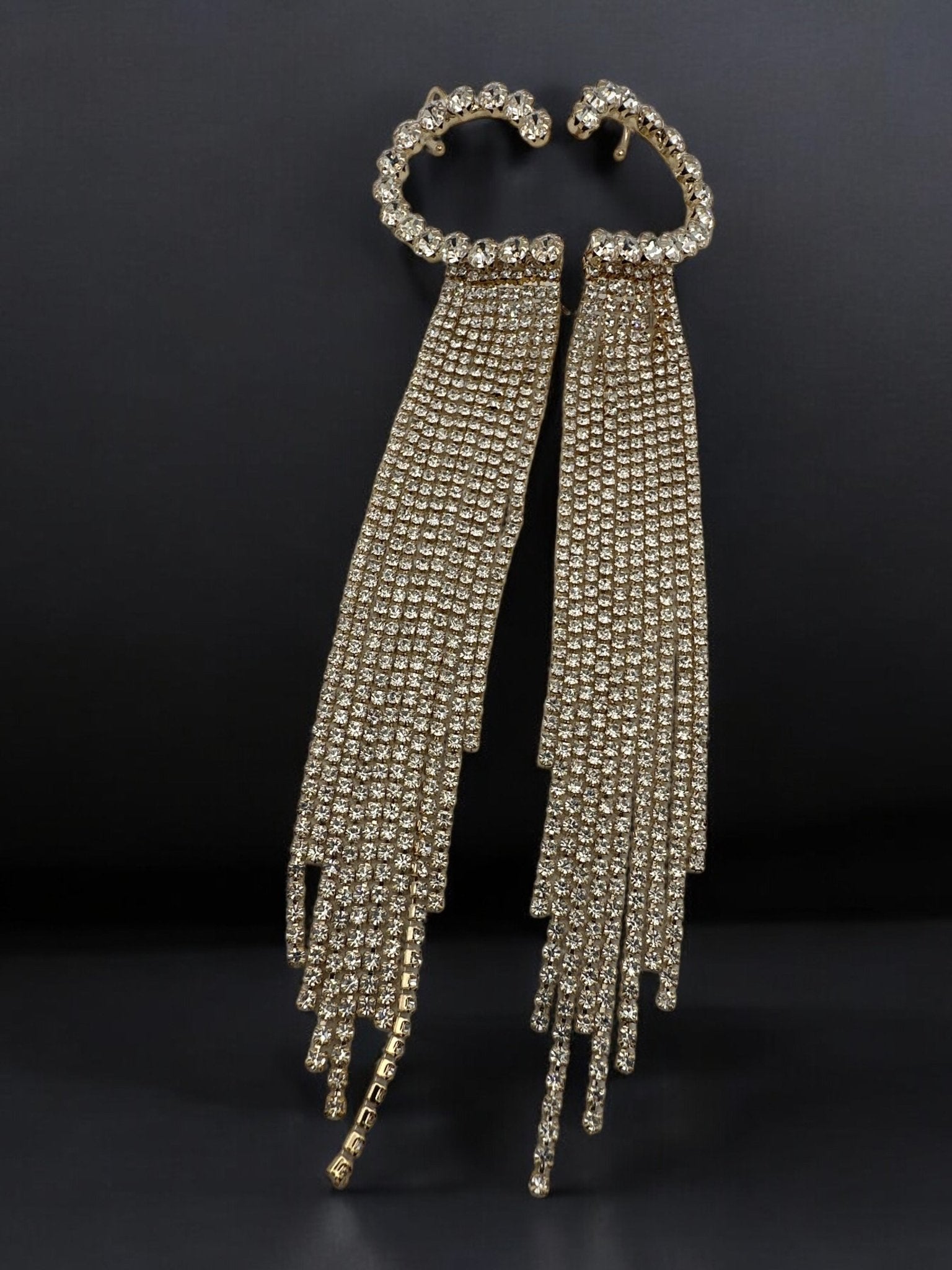Dramatic Rhinestone Fringe Ear Cuff Earrings – Statement Chain Dangle for Bold Fashion - Fatisha Boutique