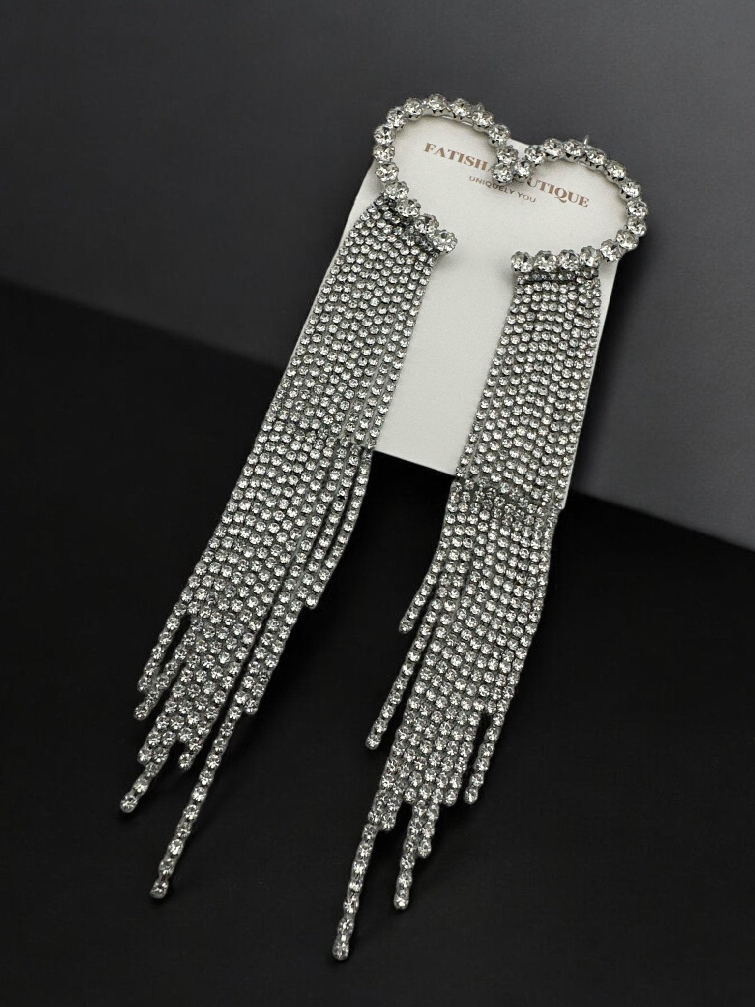 Dramatic Rhinestone Fringe Ear Cuff Earrings – Statement Chain Dangle for Bold Fashion - Fatisha Boutique