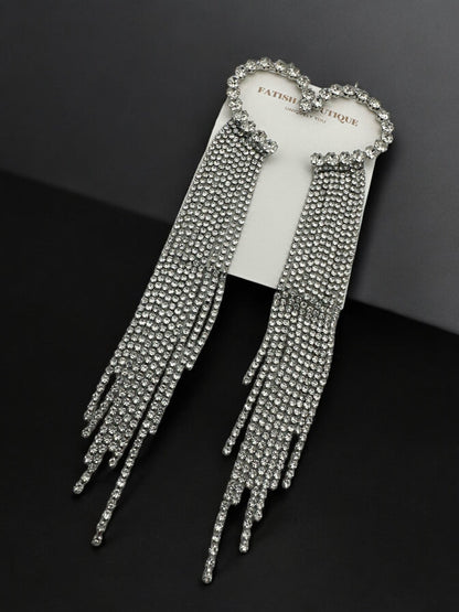 Dramatic Rhinestone Fringe Ear Cuff Earrings – Statement Chain Dangle for Bold Fashion - Fatisha Boutique