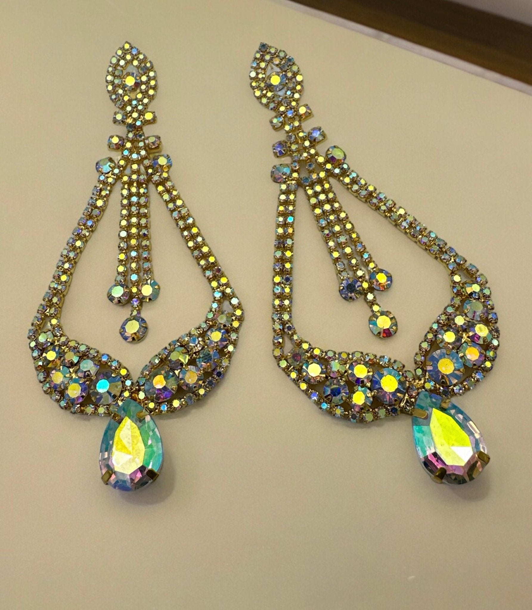 Elegant AB Colours Diamante Rhinestone Stud Dangle Earrings - Fatisha Boutique