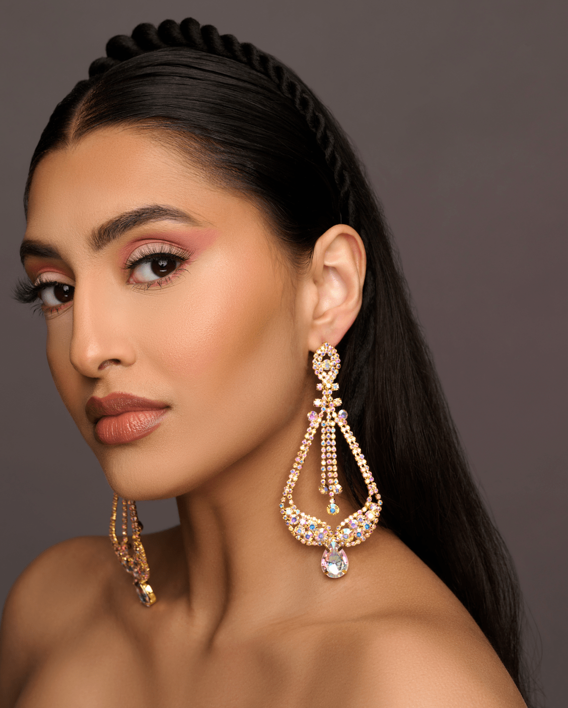 Elegant AB Colours Diamante Rhinestone Stud Dangle Earrings - Fatisha Boutique