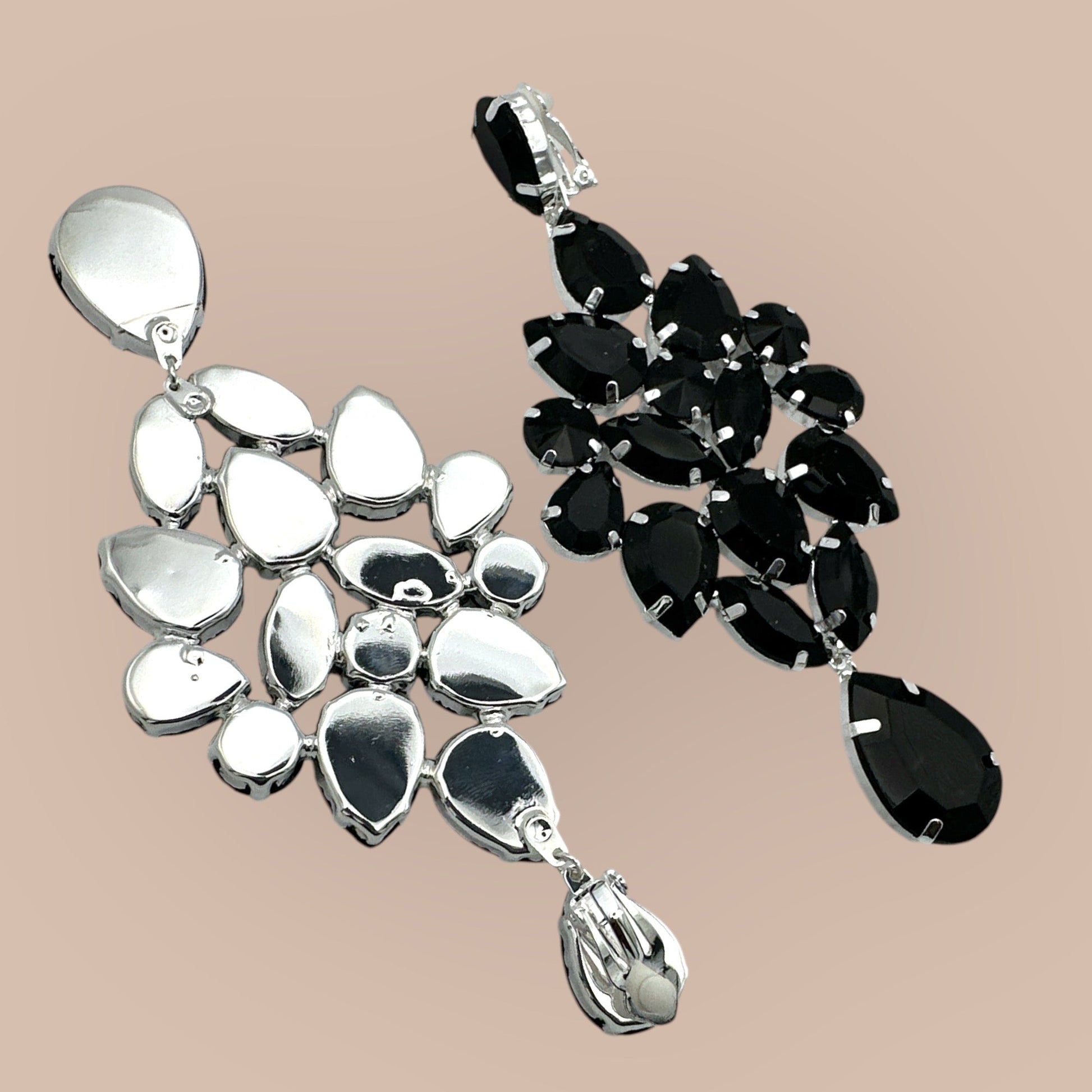 Elegant Black Teardrop Rhinestone Statement Earrings | Crystal Chandelier Earrings | Formal Evening Jewellery - Fatisha Boutique