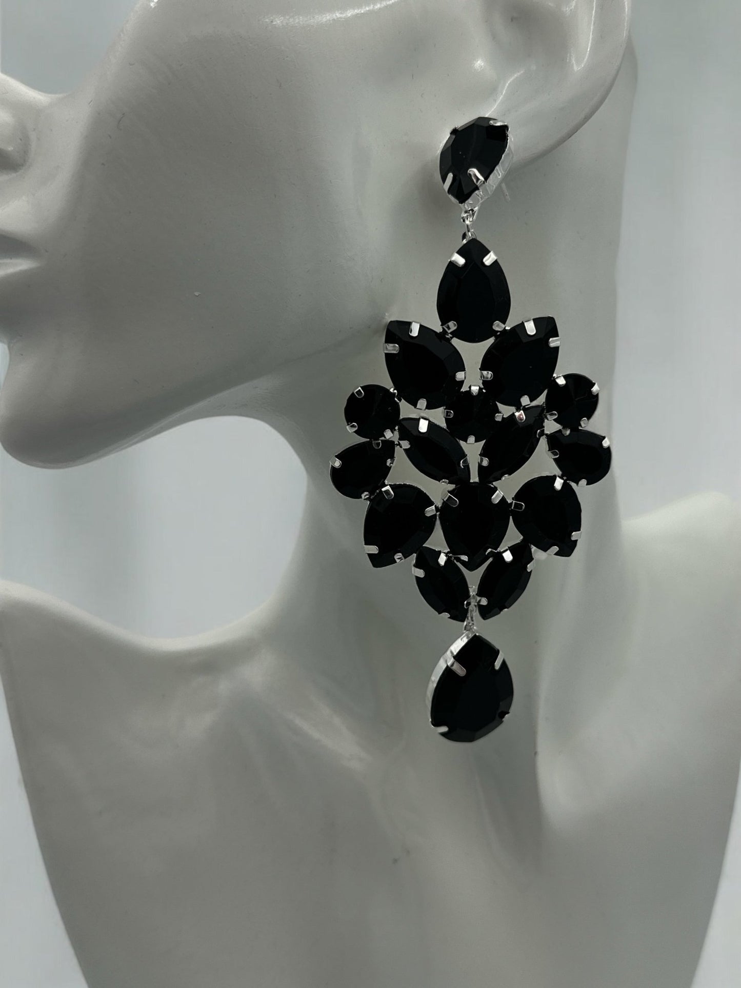 Elegant Black Teardrop Rhinestone Statement Earrings | Crystal Chandelier Earrings | Formal Evening Jewellery - Fatisha Boutique