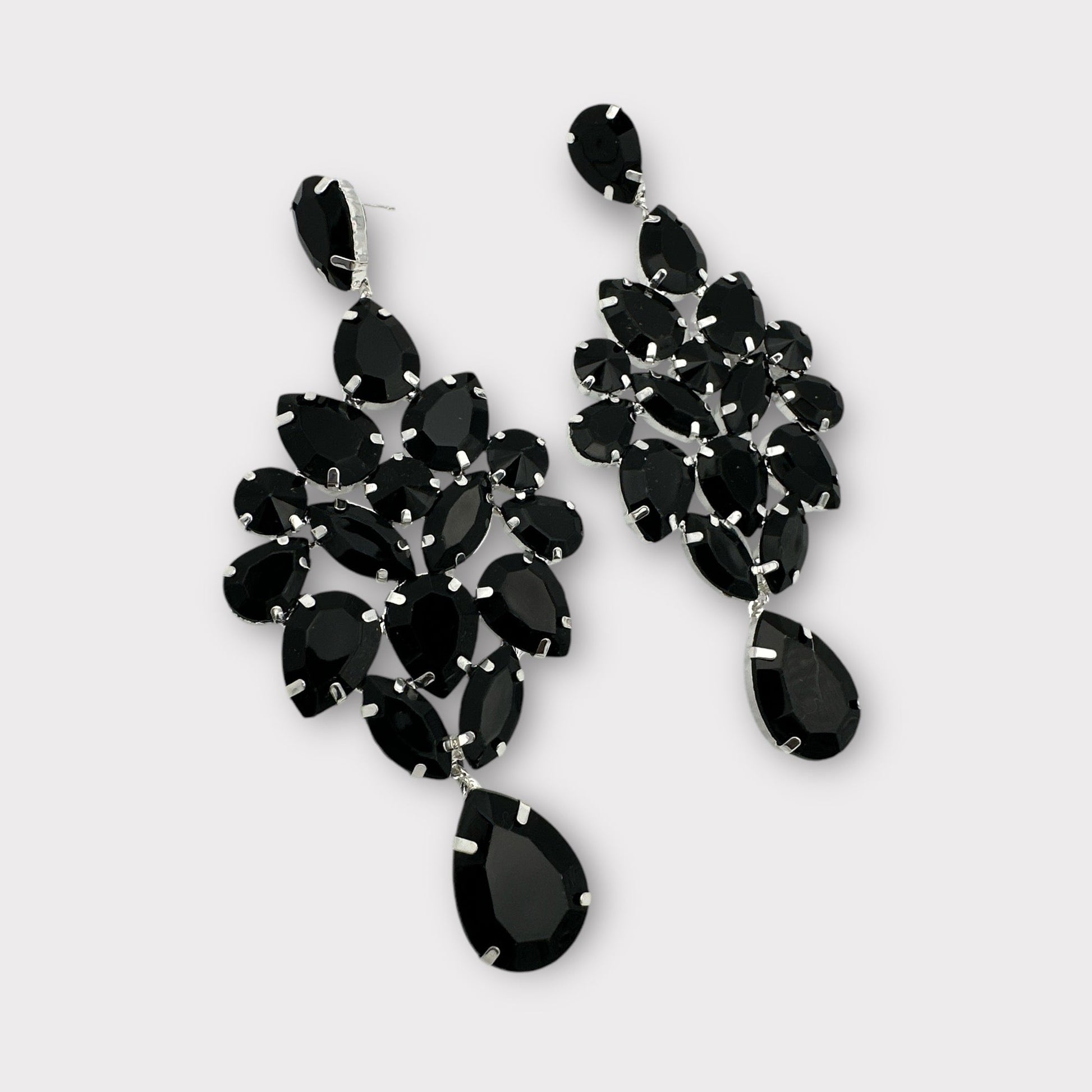 Elegant Black Teardrop Rhinestone Statement Earrings | Crystal Chandelier Earrings | Formal Evening Jewellery - Fatisha Boutique