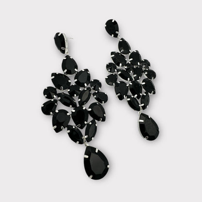 Elegant Black Teardrop Rhinestone Statement Earrings | Crystal Chandelier Earrings | Formal Evening Jewellery - Fatisha Boutique