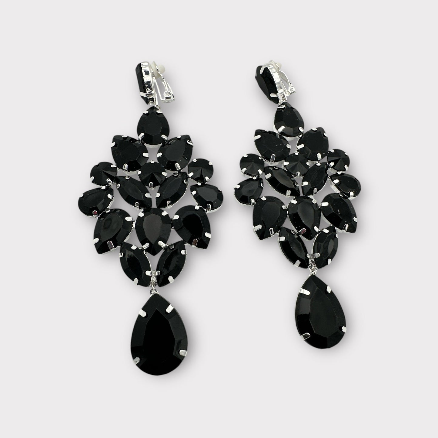 Elegant Black Teardrop Rhinestone Statement Earrings | Crystal Chandelier Earrings | Formal Evening Jewellery - Fatisha Boutique
