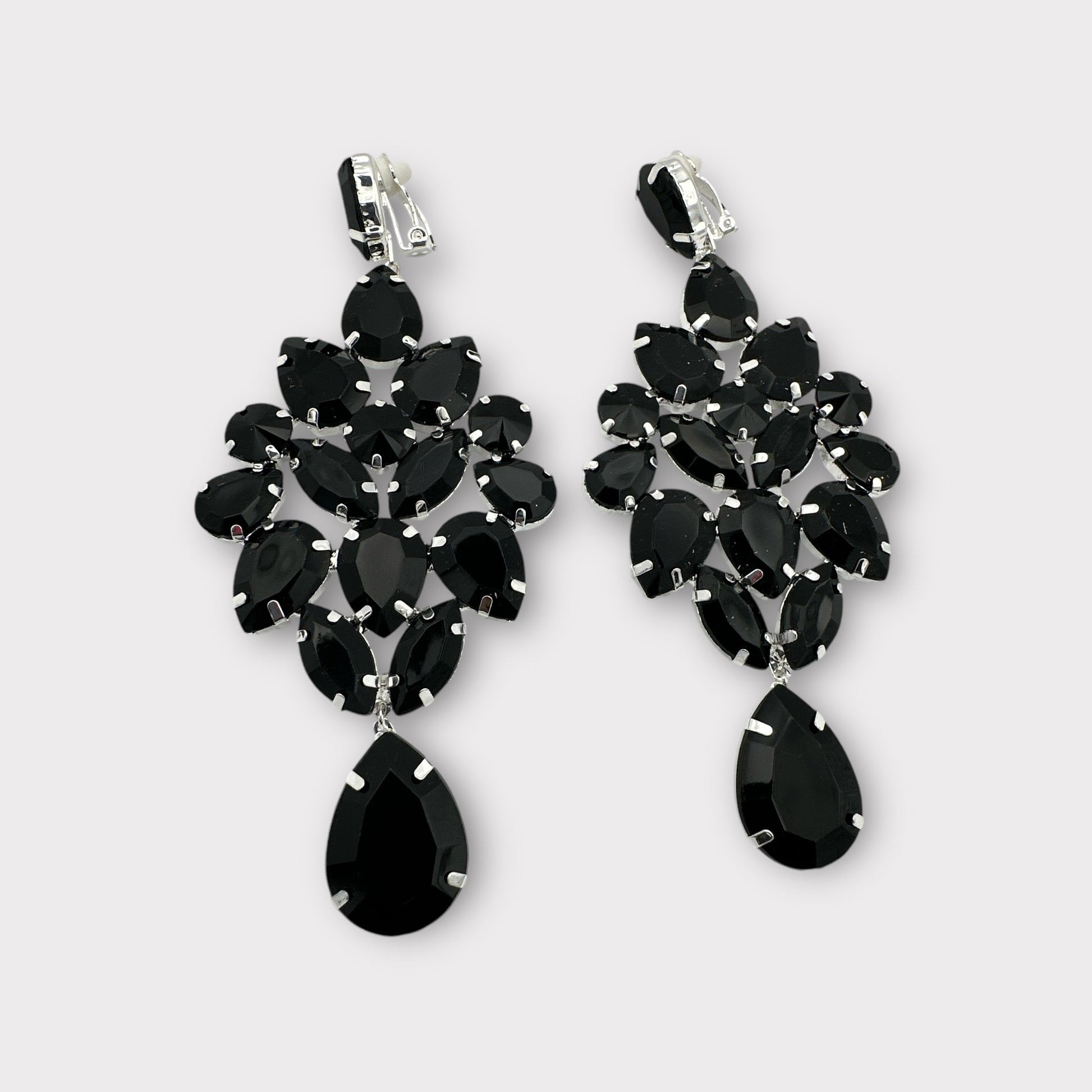 Elegant Black Teardrop Rhinestone Statement Earrings | Crystal Chandelier Earrings | Formal Evening Jewellery - Fatisha Boutique
