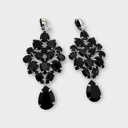 Elegant Black Teardrop Rhinestone Statement Earrings | Crystal Chandelier Earrings | Formal Evening Jewellery - Fatisha Boutique