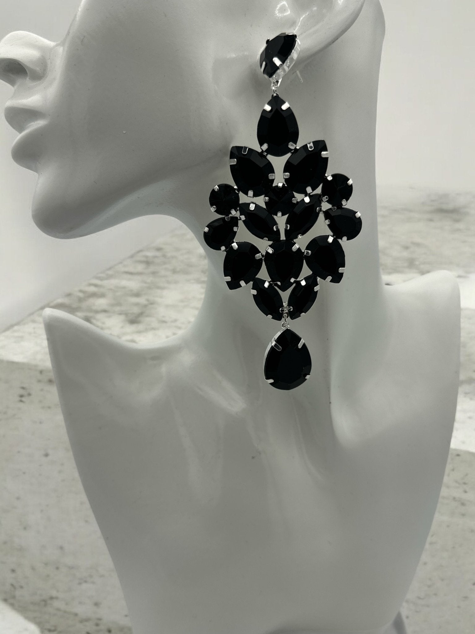 Elegant Black Teardrop Rhinestone Statement Earrings | Crystal Chandelier Earrings | Formal Evening Jewellery - Fatisha Boutique