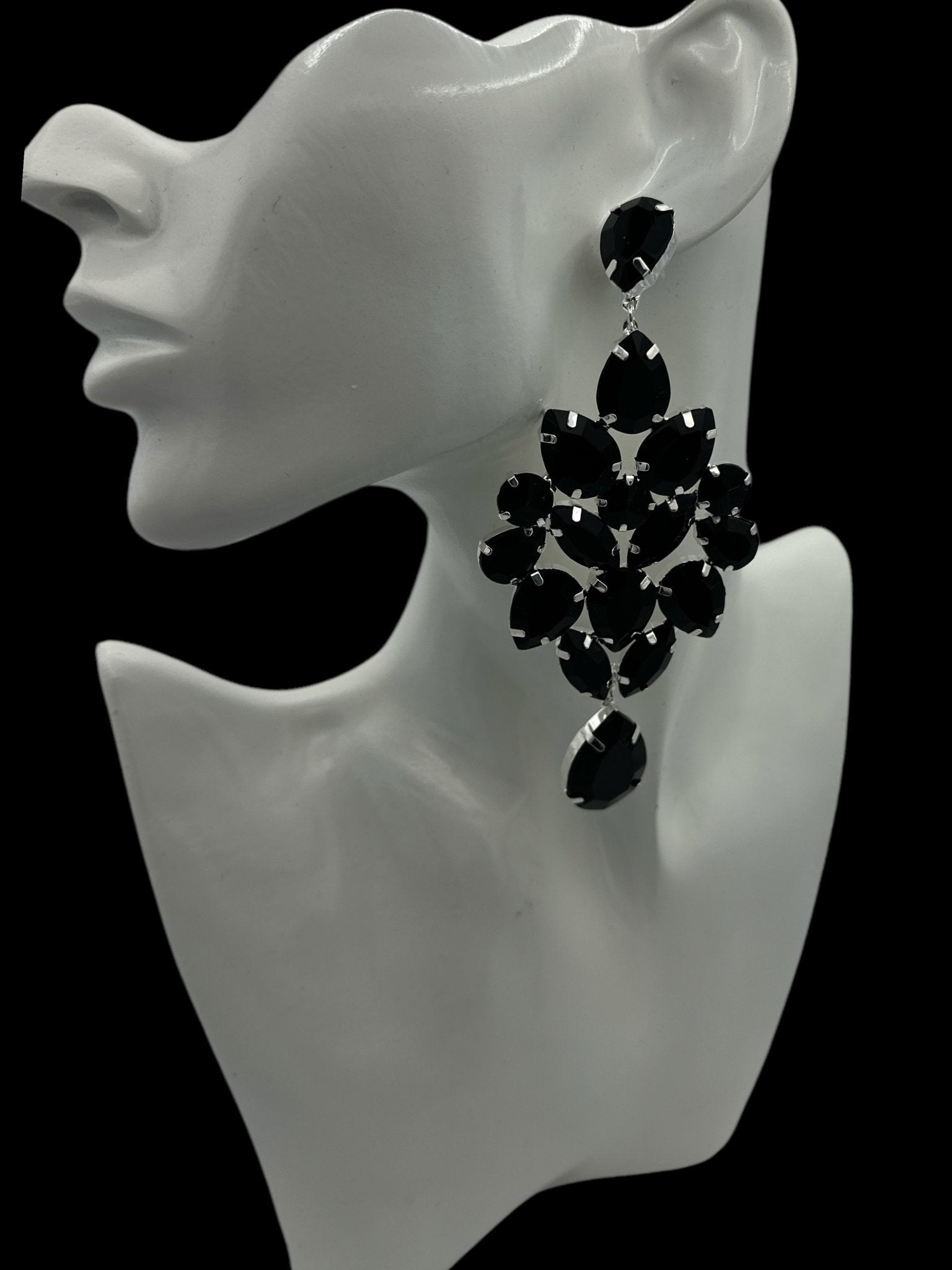 Elegant Black Teardrop Rhinestone Statement Earrings | Crystal Chandelier Earrings | Formal Evening Jewellery - Fatisha Boutique