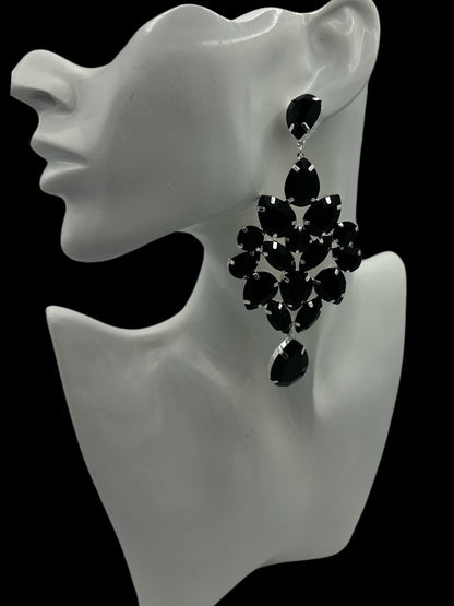 Elegant Black Teardrop Rhinestone Statement Earrings | Crystal Chandelier Earrings | Formal Evening Jewellery - Fatisha Boutique