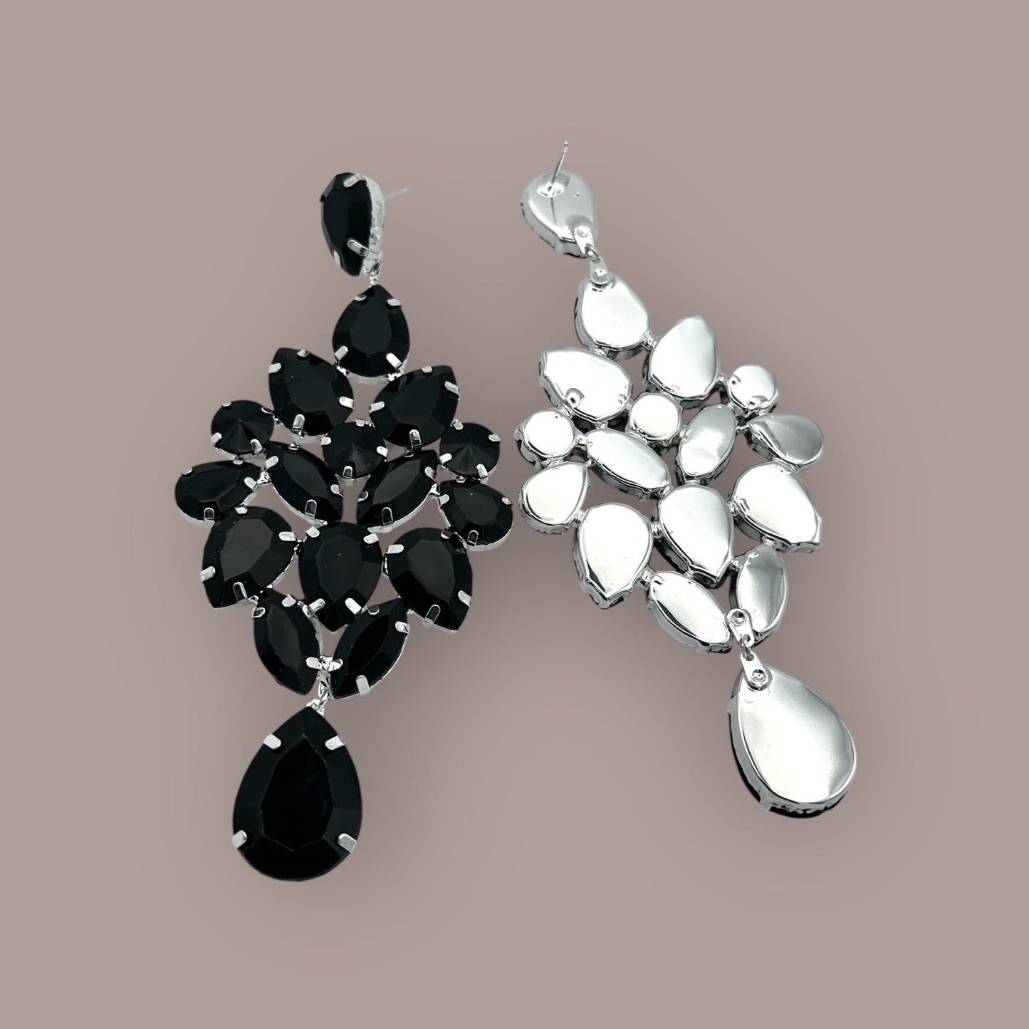 Elegant Black Teardrop Rhinestone Statement Earrings | Crystal Chandelier Earrings | Formal Evening Jewellery - Fatisha Boutique