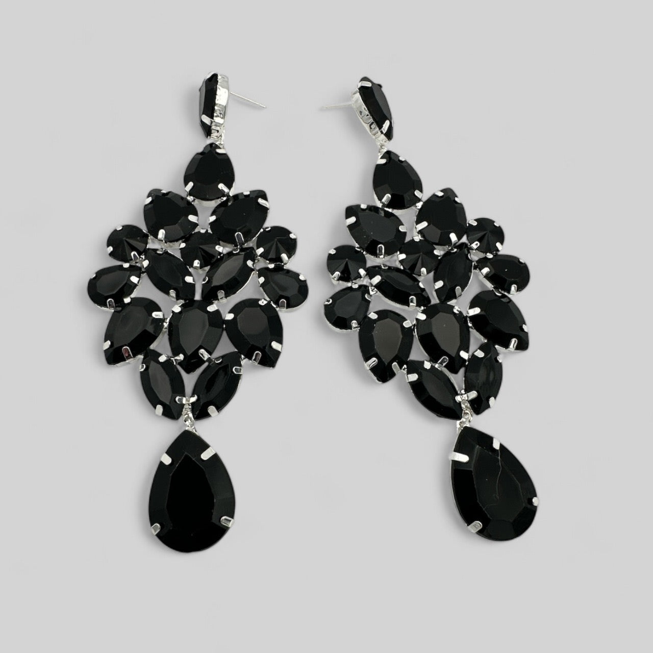 Elegant Black Teardrop Rhinestone Statement Earrings | Crystal Chandelier Earrings | Formal Evening Jewellery - Fatisha Boutique