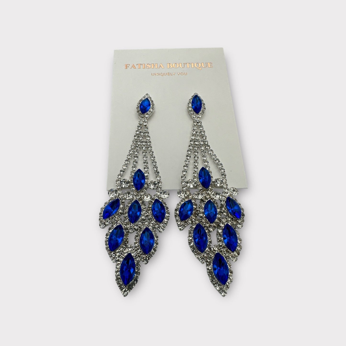 Elegant Blue Rhinestone Dangle Earrings – Luxury Statement Crystal Earrings for Women - Fatisha Boutique