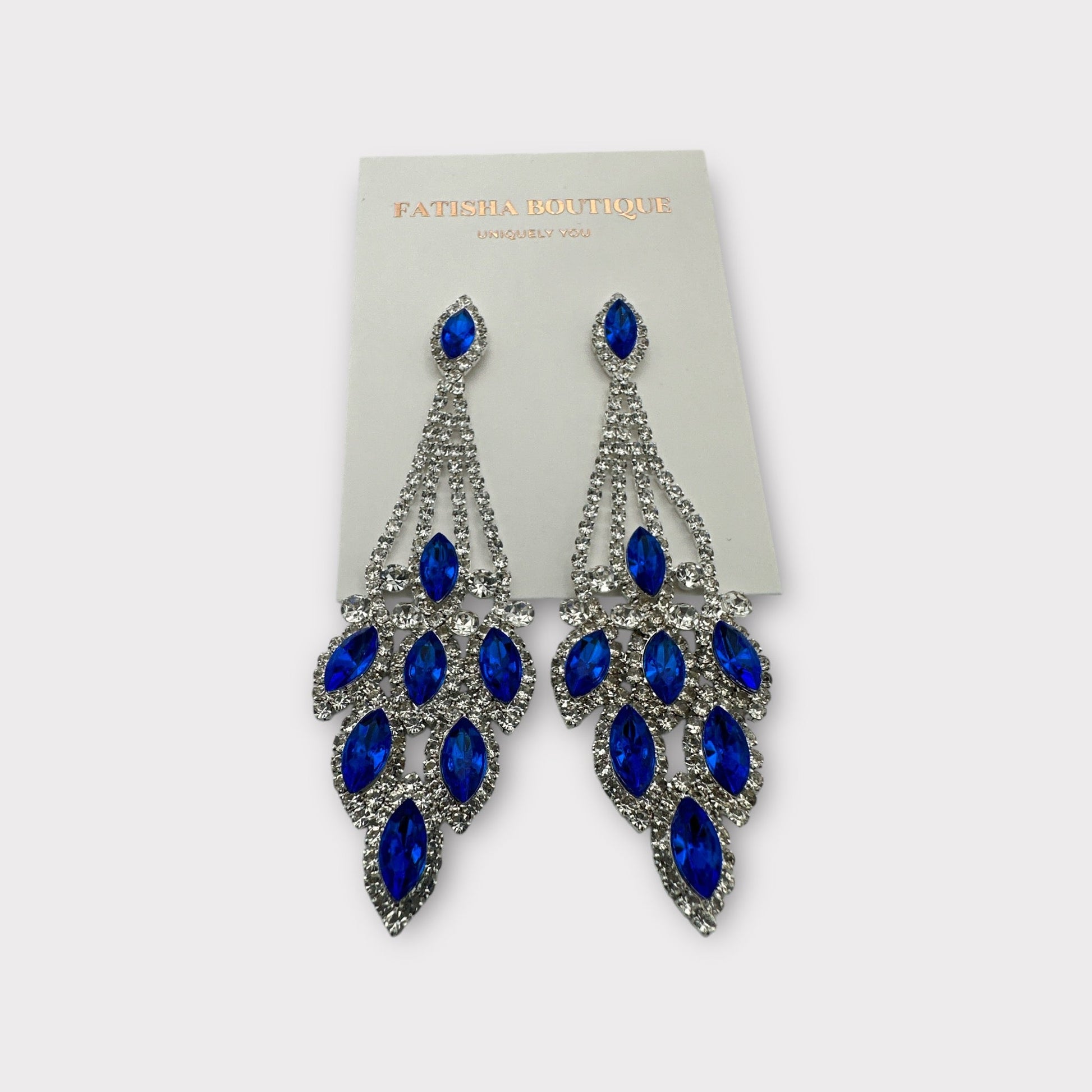 Elegant Blue Rhinestone Dangle Earrings – Luxury Statement Crystal Earrings for Women - Fatisha Boutique