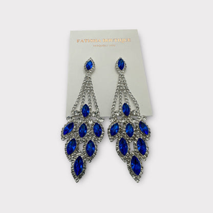 Elegant Blue Rhinestone Dangle Earrings – Luxury Statement Crystal Earrings for Women - Fatisha Boutique