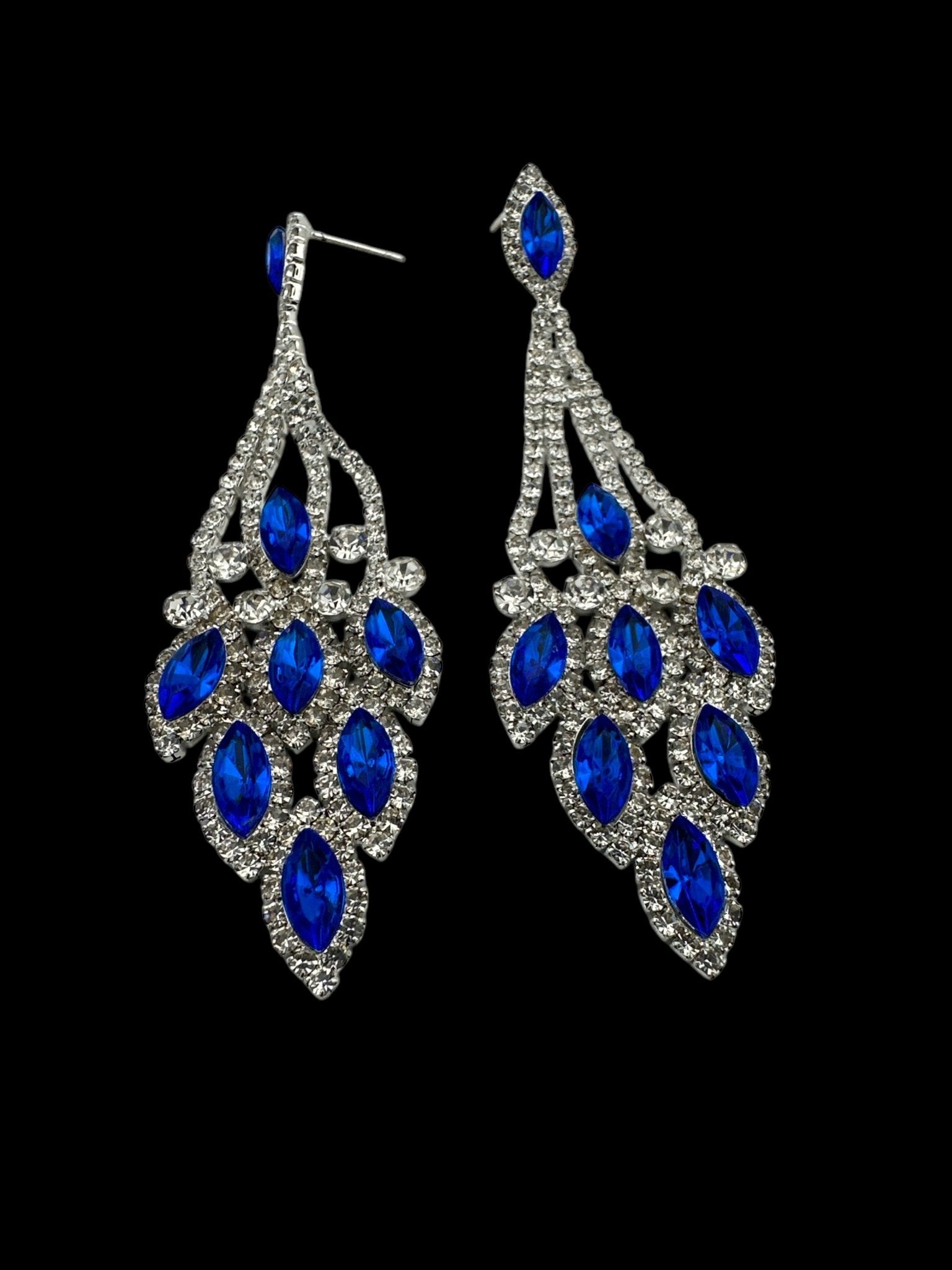 Elegant Blue Rhinestone Dangle Earrings – Luxury Statement Crystal Earrings for Women - Fatisha Boutique