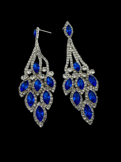 Elegant Blue Rhinestone Dangle Earrings – Luxury Statement Crystal Earrings for Women - Fatisha Boutique