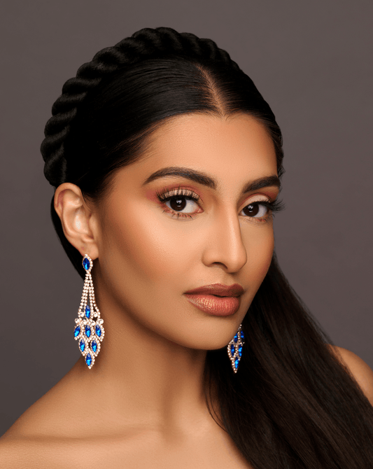 Elegant Blue Rhinestone Dangle Earrings – Luxury Statement Crystal Earrings for Women - Fatisha Boutique