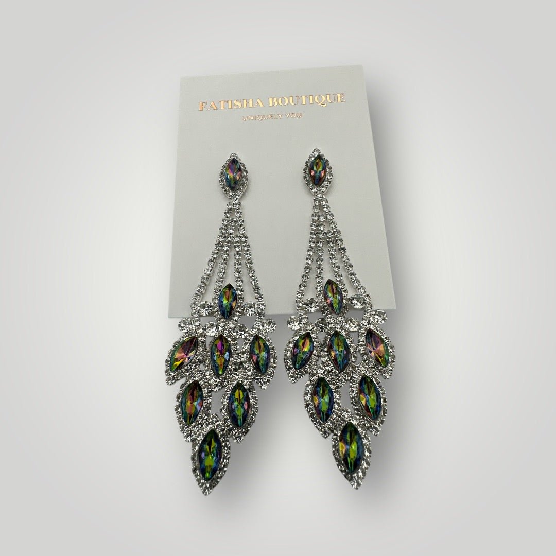 Elegant Blue Rhinestone Dangle Earrings – Luxury Statement Crystal Earrings for Women - Fatisha Boutique
