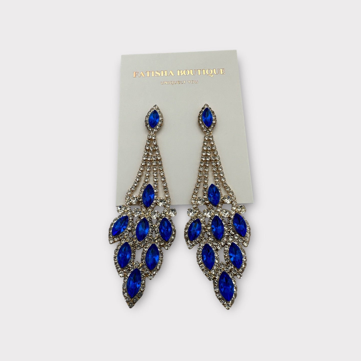 Elegant Blue Rhinestone Dangle Earrings – Luxury Statement Crystal Earrings for Women - Fatisha Boutique