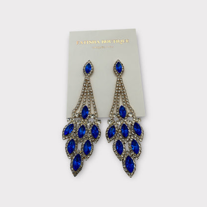 Elegant Blue Rhinestone Dangle Earrings – Luxury Statement Crystal Earrings for Women - Fatisha Boutique