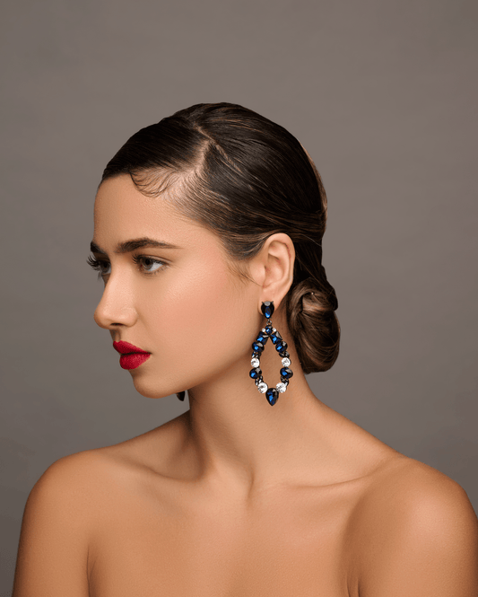 Elegant Blue Rhinestone Sparkle Statement Earrings - Fatisha Boutique
