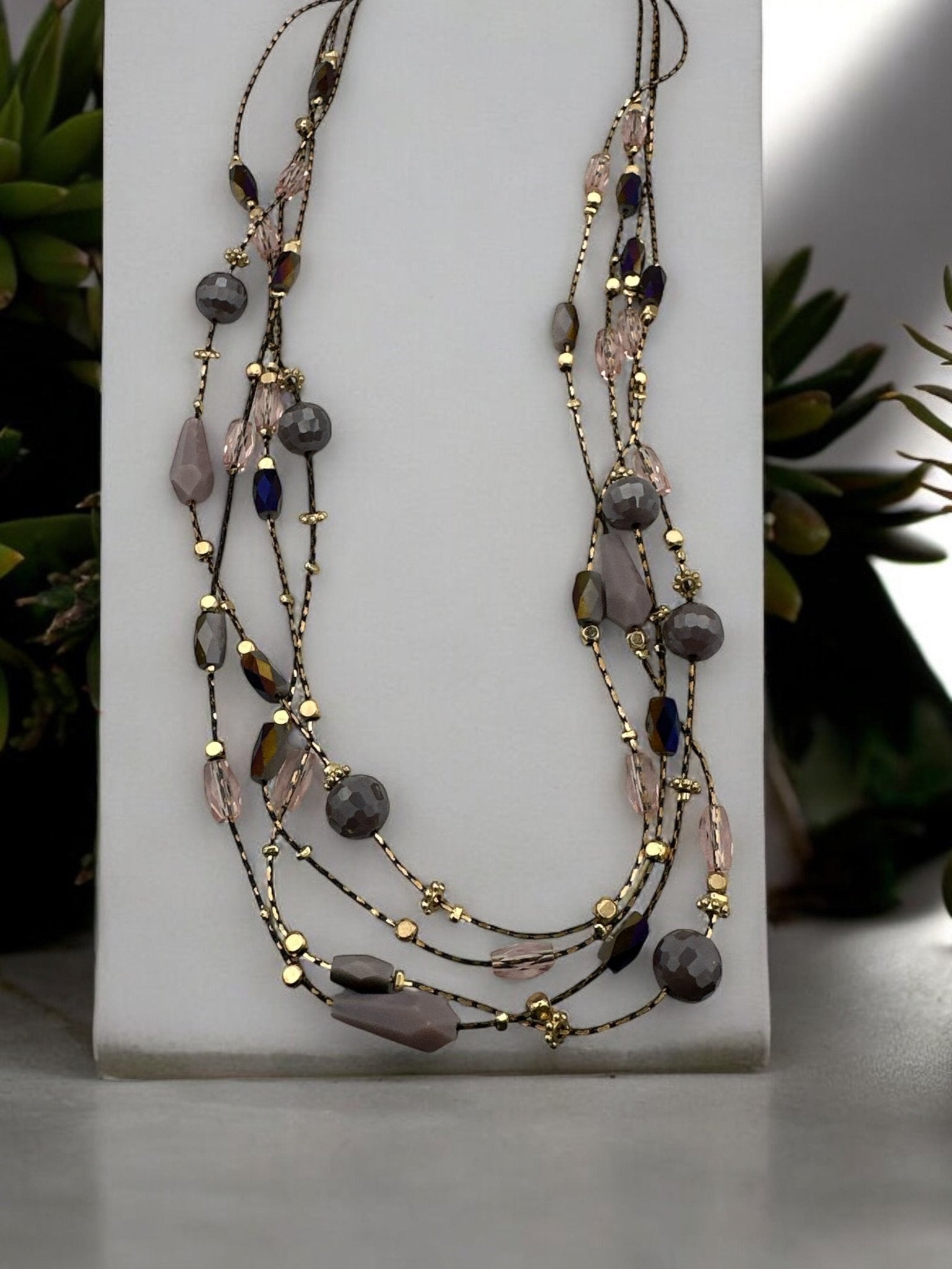 Elegant Bohemian Multilayer Beaded Necklace with Gold Accents - Fatisha Boutique