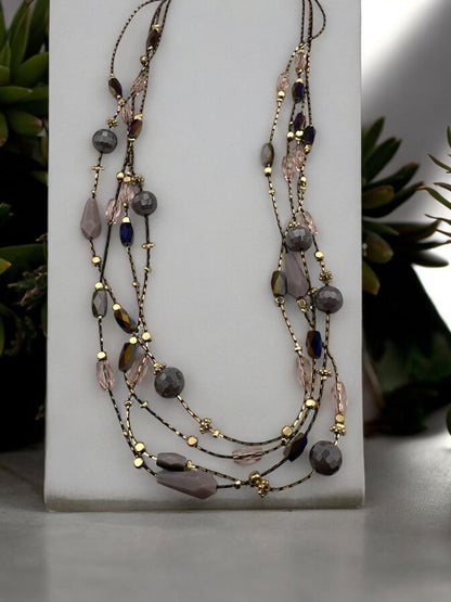Elegant Bohemian Multilayer Beaded Necklace with Gold Accents - Fatisha Boutique