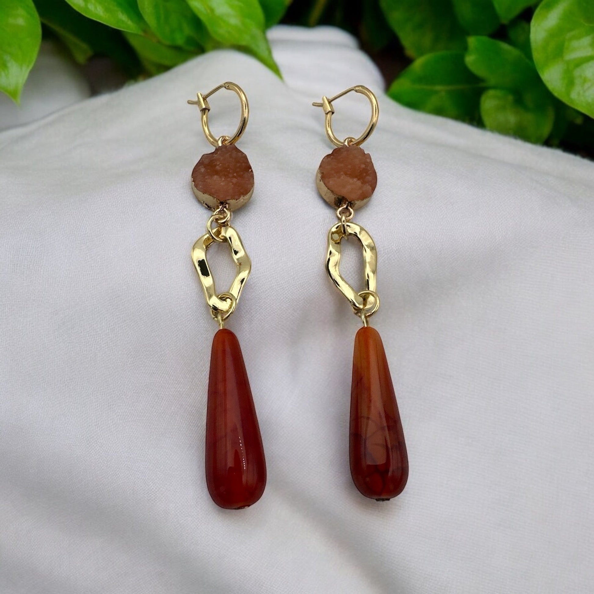 Elegant Boho Chic Gemstone & Druzy Dangle Earrings - Fatisha Boutique