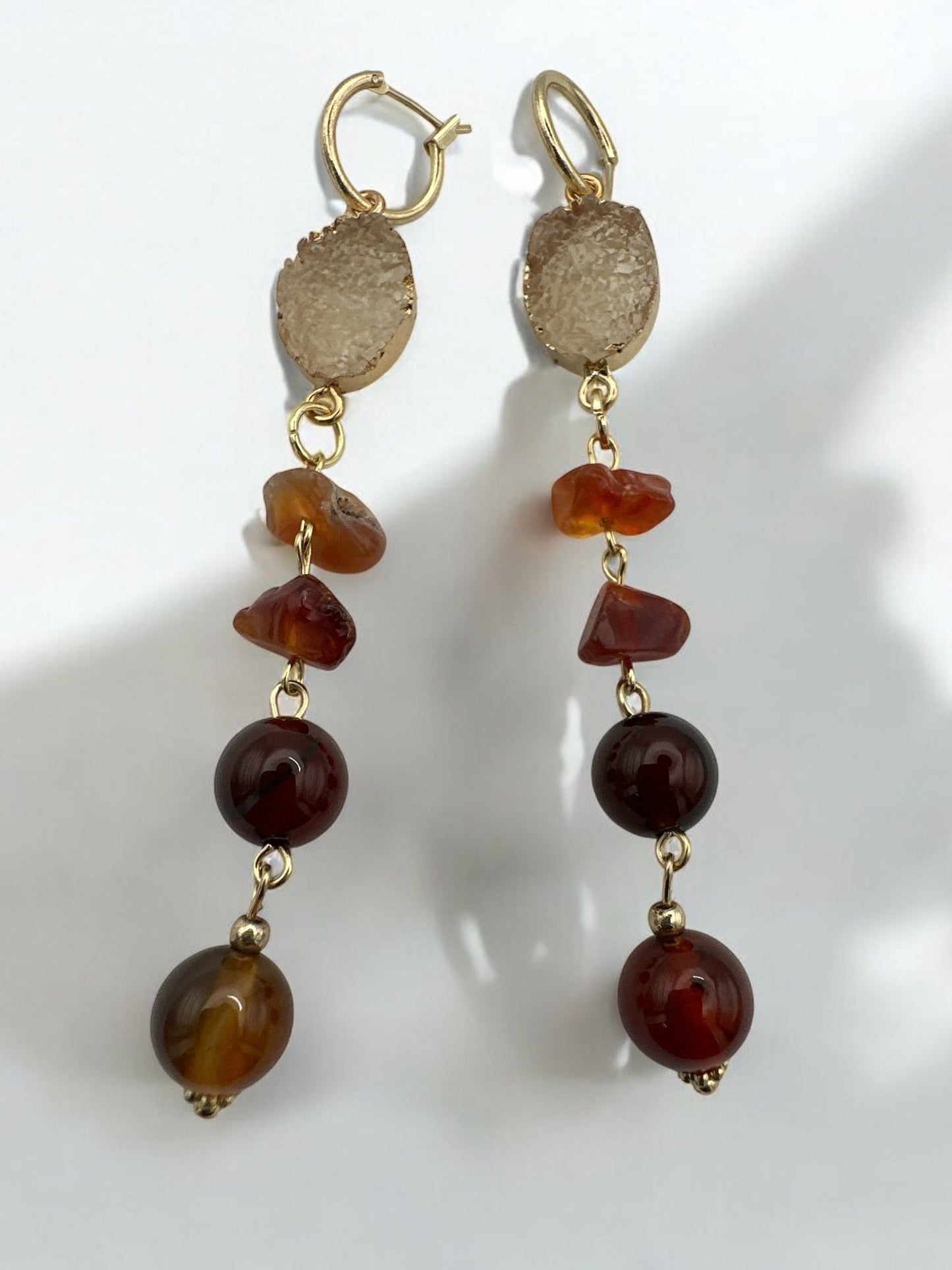 Elegant Boho Chic Gemstone & Druzy Dangle Earrings - Fatisha Boutique