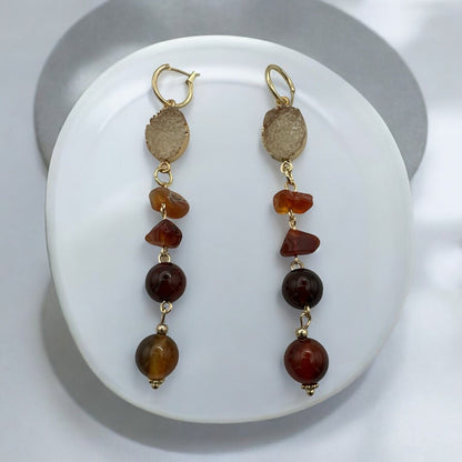 Elegant Boho Chic Gemstone & Druzy Dangle Earrings - Fatisha Boutique