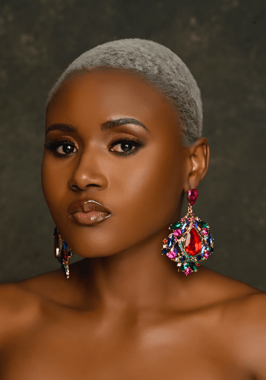 Elegant Classic Style Multicolour Rhinestones Teardrop Statement Dangle Earrings - Fatisha Boutique