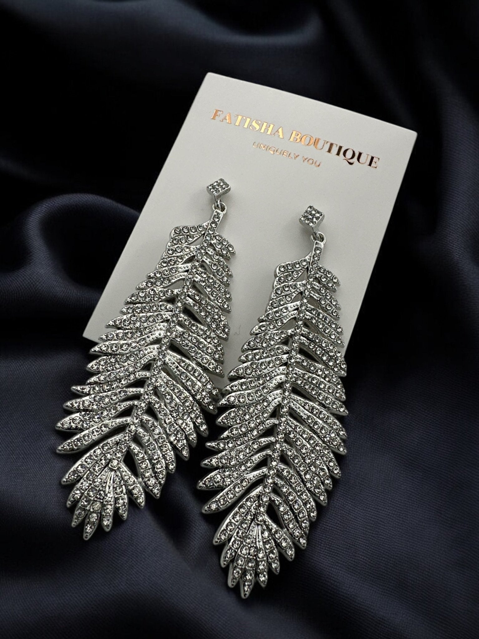 Elegant Crystal Leaf Dangle Earrings - Gold & Silver - Fatisha Boutique