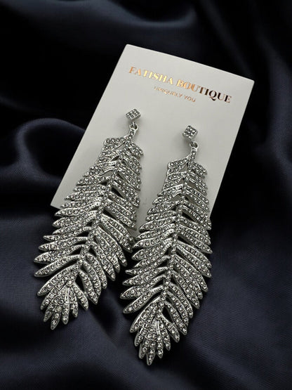 Elegant Crystal Leaf Dangle Earrings - Gold & Silver - Fatisha Boutique