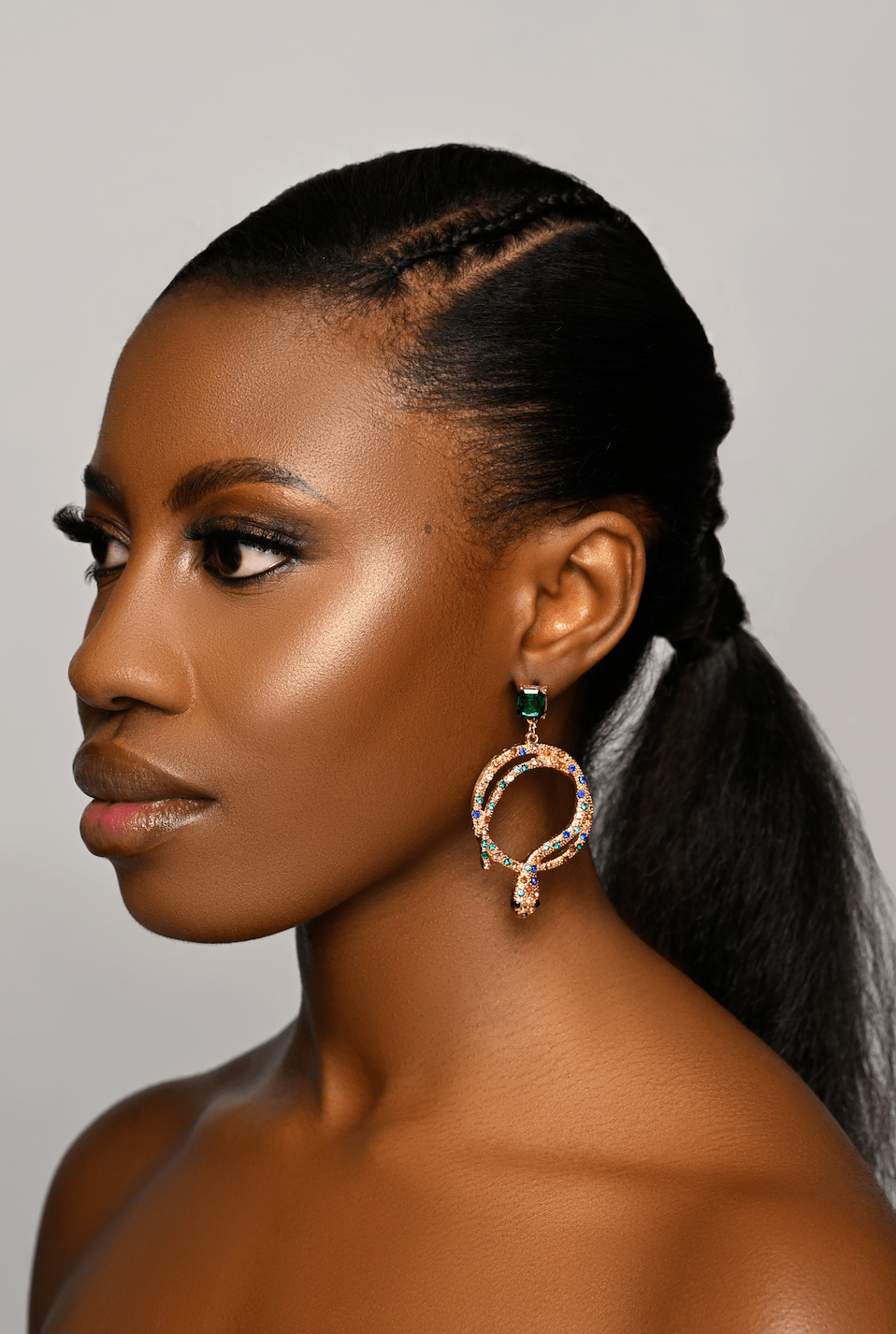 Elegant Diamante Multicoloured Rhinestone Snake Designed Statement Earrings - Fatisha Boutique