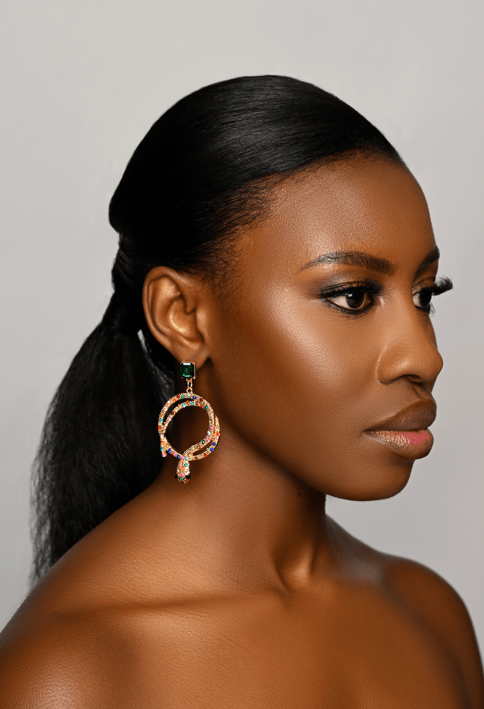 Elegant Diamante Multicoloured Rhinestone Snake Designed Statement Earrings - Fatisha Boutique
