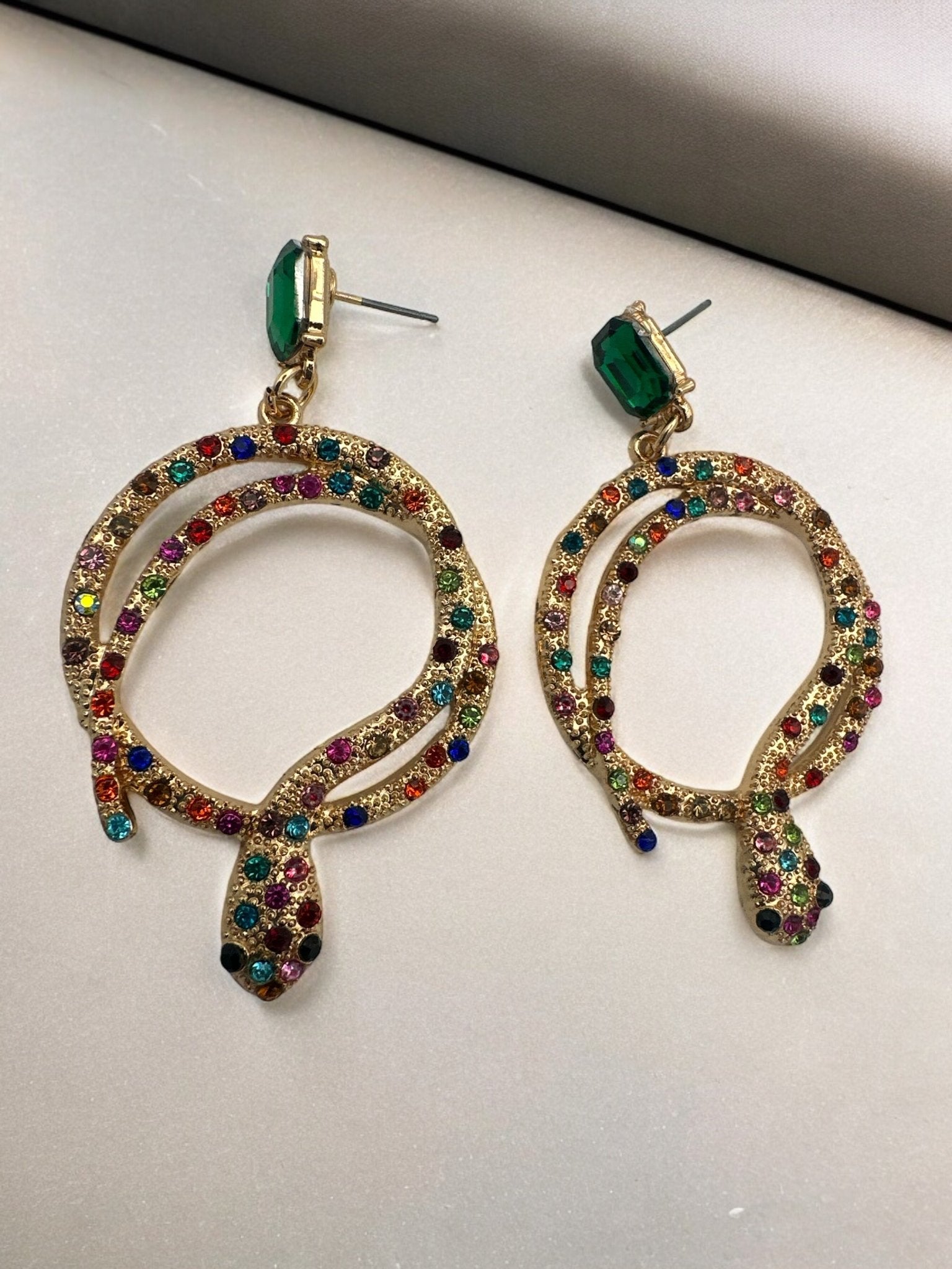Elegant Diamante Multicoloured Rhinestone Snake Designed Statement Earrings - Fatisha Boutique