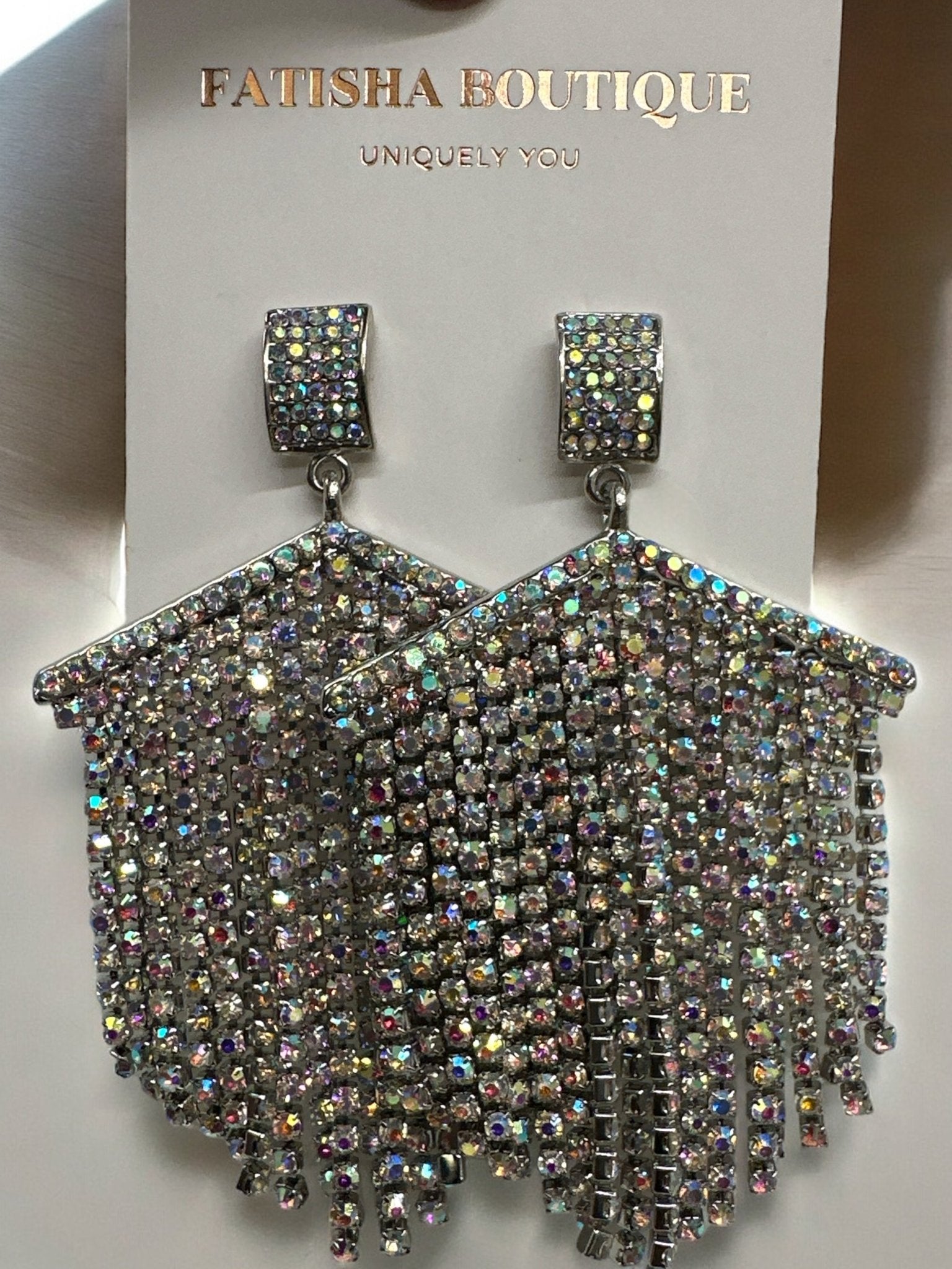 Elegant Diamante Rhinestone Tassel Statement Earrings - Fatisha Boutique