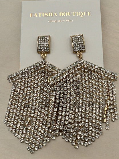 Elegant Diamante Rhinestone Tassel Statement Earrings - Fatisha Boutique