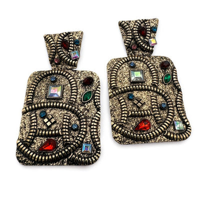 Elegant Ethnic Boho Rectangle Rhinestone Statement Earrings - Fatisha Boutique
